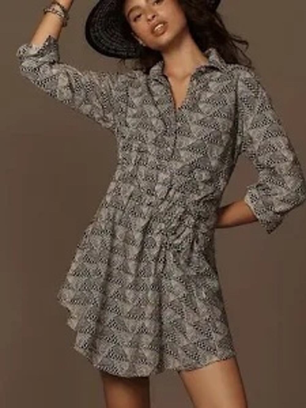 Anthropologie Maximalist Geometric Collared Mini Dress Fall Womens Linen Small P